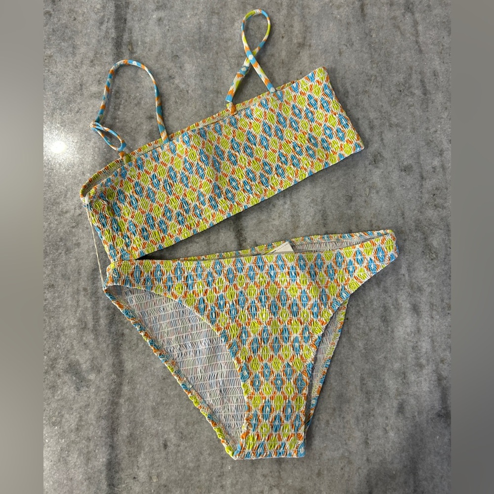Zara Girls Multi-Color Smocked Bikini Set Size 13-14